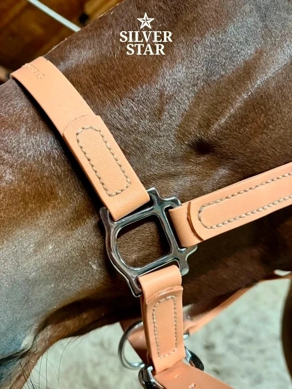 Basic PVC Halter with Double Adjustment “Harvest Beige” with Silver Hardware